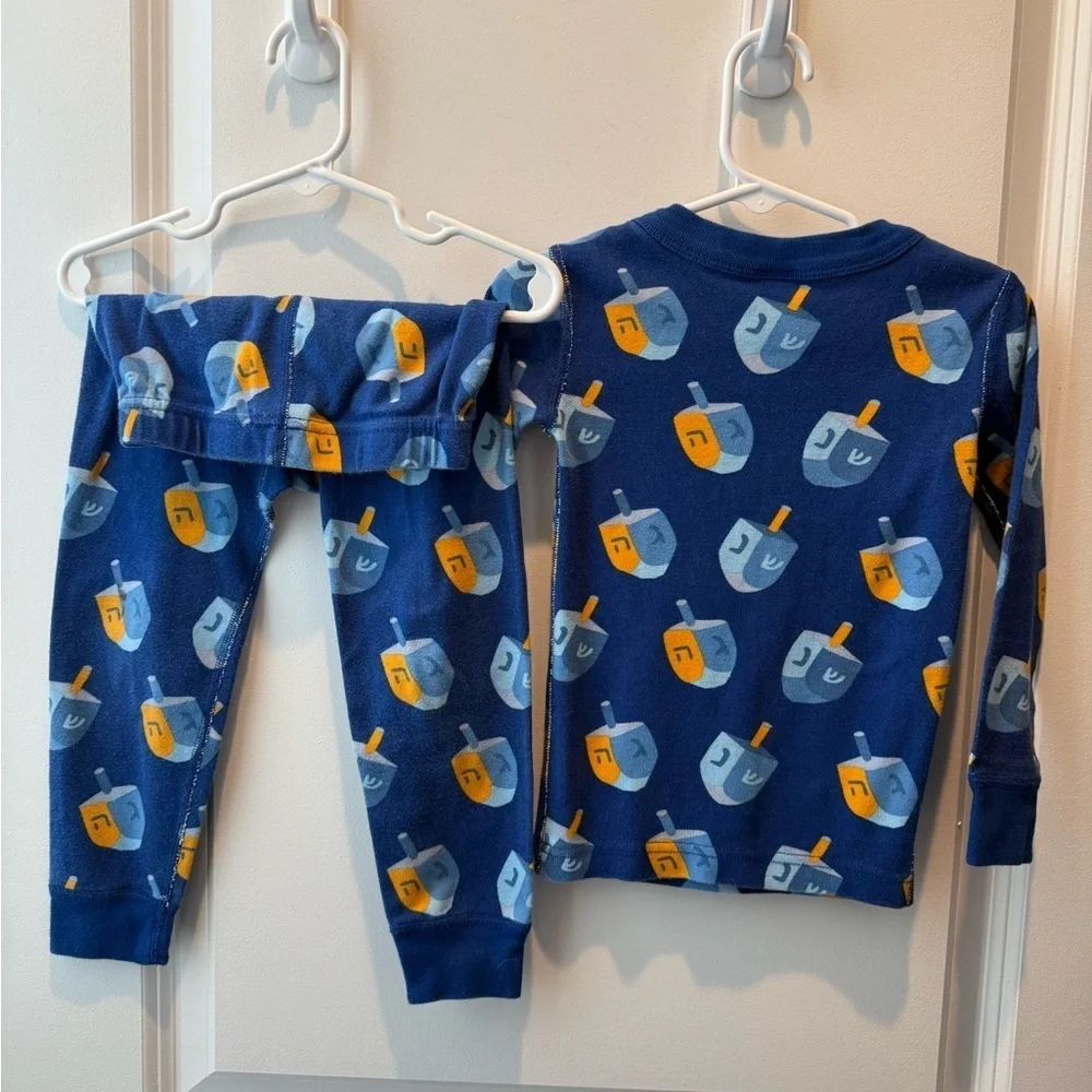 Hanna Andersson Blue Long John Cotton Pajamas Hanukkah Dreidel Print 3T/90